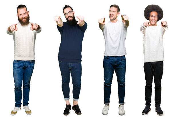 Collage de un grupo de hombres jóvenes sobre fondo blanco aislado sintiéndose mal y tosiendo como síntoma de resfriado o bronquitis. Concepto sanitario
. - Foto, Imagen