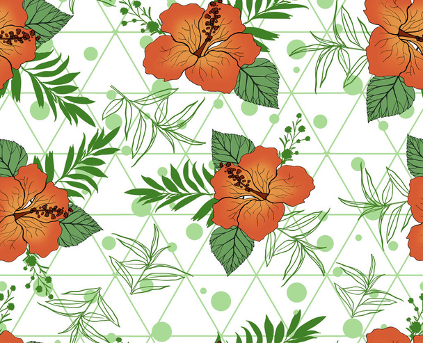 tropical flowers with point white background pattern - Zdjęcie, obraz