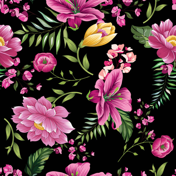 patrón de flores vintage sobre fondo negro
 - Foto, Imagen