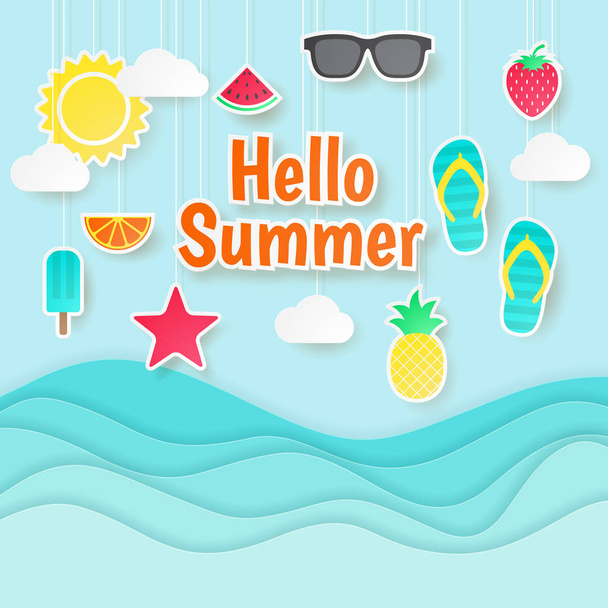 Summer vector background. Paper cut. Can used for banners,Wallpaper,flyers, invitation, posters, brochure. Vector illustration - Vektor, obrázek