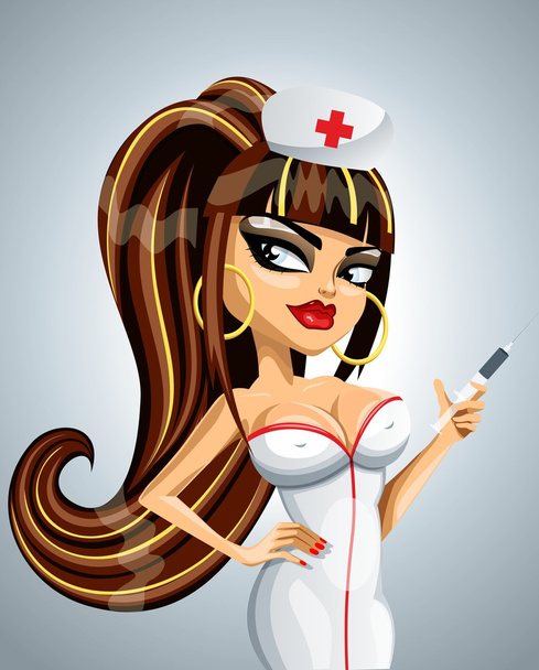 Cute and sexy nurse ready to make an injection - Вектор,изображение