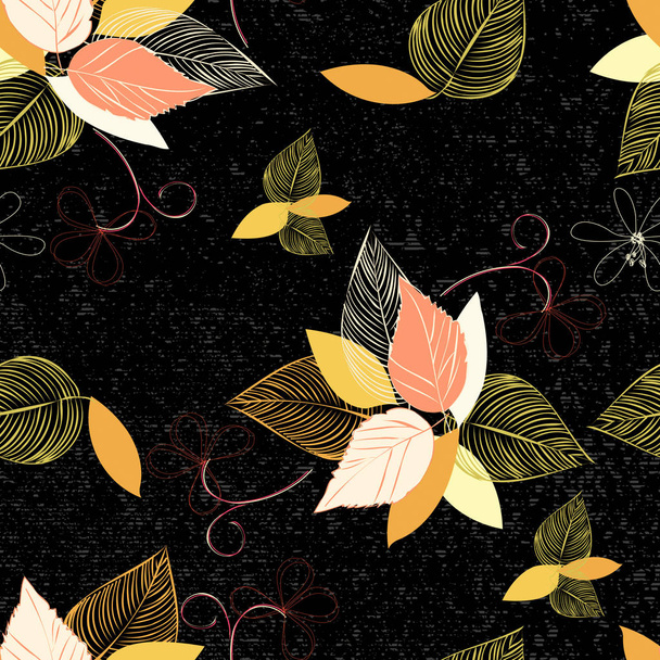 όμορφα μοτίβα με φόντο μαύρο γήρανση φύλλα λουλουδιών - Φωτογραφία, εικόνα