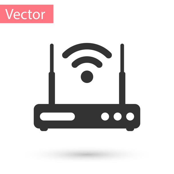 Router gris y señal wi-fi icono de símbolo aislado sobre fondo blanco. Router de módem Ethernet inalámbrico. Internet de tecnología informática. Ilustración vectorial
 - Vector, imagen
