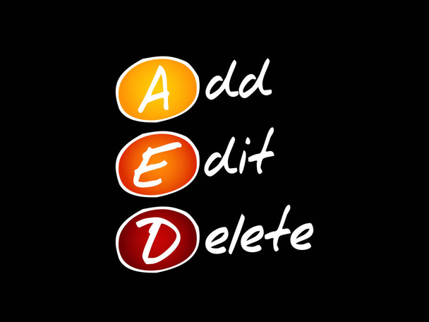 AED - Add, Edit and Delete, acronym technology concept background - Vector, Image