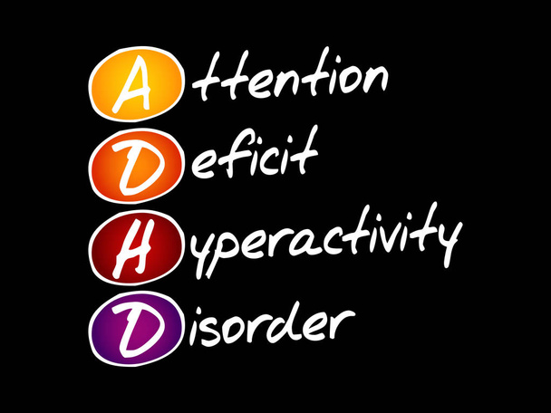ADHD - nadpobudliwość Attention Deficit Disorder, skrót koncepcji - Wektor, obraz