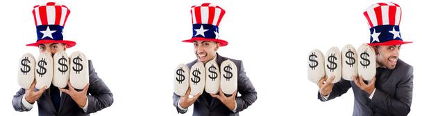 Mann mit amerikanischem Hut mit Geldbeutel  - Foto, Bild