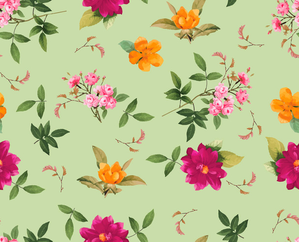  flower design seamless pattern for fabric textile greenbackground - Photo, Image