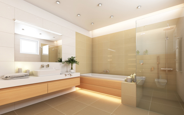 lichte badkamer met fotokaders - Foto, afbeelding
