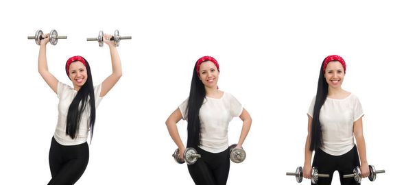 mujer joven haciendo ejercicio con pesas - Foto, Imagen