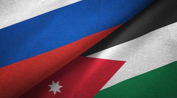 Rusia y Jordania dos banderas plegadas juntas
 - Foto, Imagen