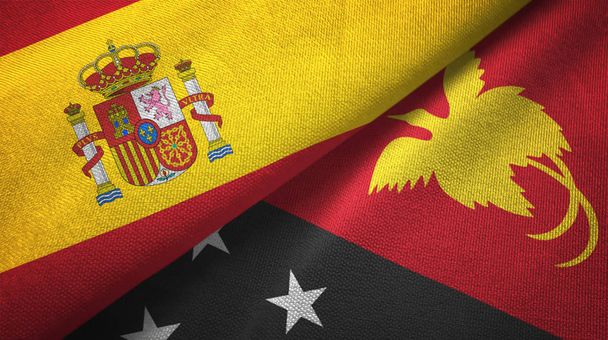 Іспанія та Папуа - Нова Гвінея разом склали два прапори. - Фото, зображення