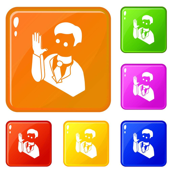 Election candidate oath icons set vector color - Vetor, Imagem