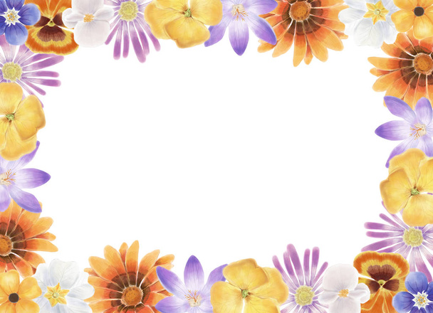 Watercolor spring flowers frame on a blank background - Photo, Image
