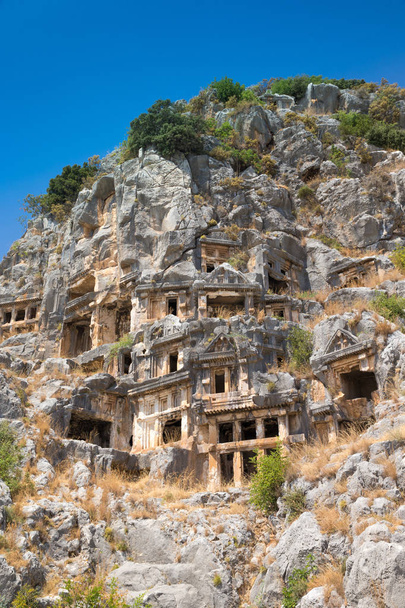 Ancient lycian necropolis with tomb carved in rocks in Mira  - Fotografie, Obrázek