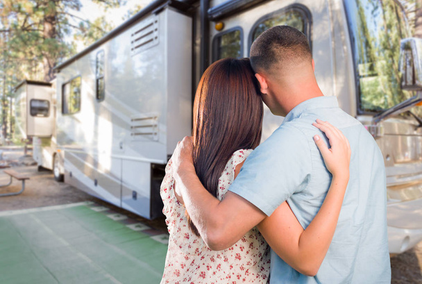 Young Military Couple Looking at New RV. - Фото, изображение