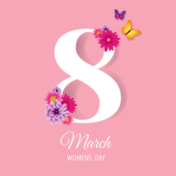 Eighth March Womens Day Postcard With Gradient Mesh, Vector Illustration - Vector, imagen