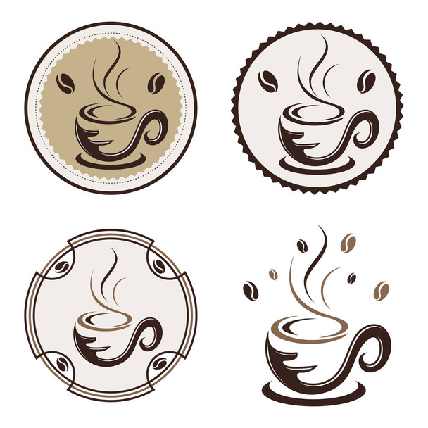 熱いカフェ コーヒー カップ ロゴ エンブレム テンプレート - ベクター画像