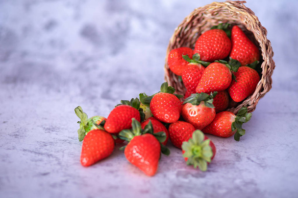 Strawberries on gray background. Place to text. - Photo, Image