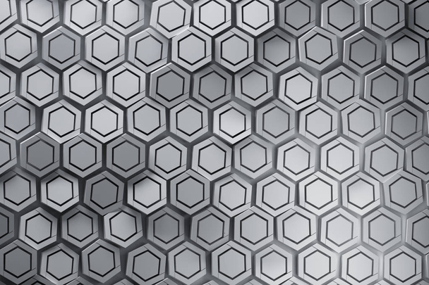 Monochrome background with structured hexagons. Paper effect. 3d illustration. - 写真・画像