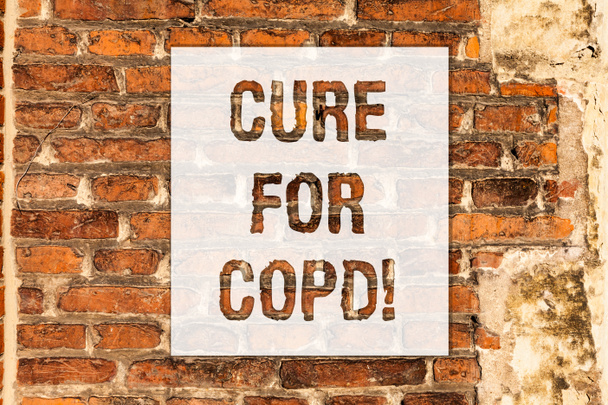 Conceptual hand writing showing Cure For Copd. Business photo text Medical treatment over Chronic Obstructive Pulmonary Disease Brick Wall art like Graffiti motivational call written on the wall. - Photo, Image