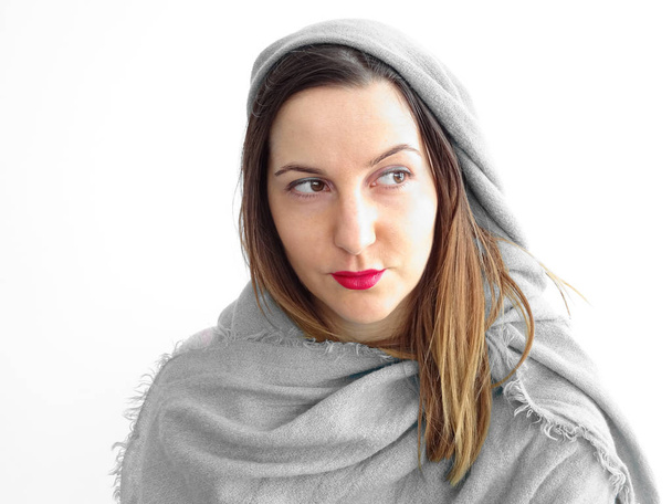 Woman with a Gray Shawl - Photo, Image