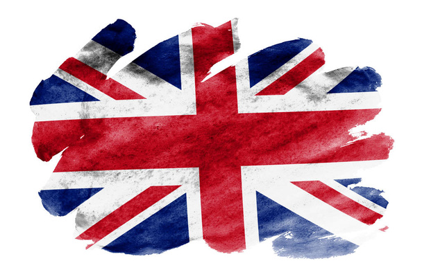 Большой британский флаг изображен в жидком акварельном стиле, изолированном на белом фоне. Небрежное затенение краской с изображением национального флага. Баннер Дня Независимости
 - Фото, изображение