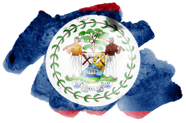 Belize zászló ábrázolt folyékony akvarell stílusú elszigetelt fehér background. Gondatlan festék árnyékolás, kép a nemzeti zászlót. Függetlenség napja banner - Fotó, kép