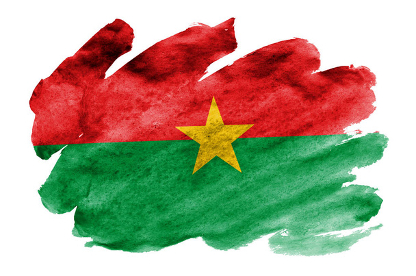 Burkina Faso zászló ábrázolt folyékony akvarell stílusú elszigetelt fehér background. Gondatlan festék árnyékolás, kép a nemzeti zászlót. Függetlenség napja banner - Fotó, kép