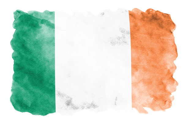 アイルランドの旗は、白い背景に分離された液体の水彩風に描かれています。国旗のイメージとシェーディングで不注意な塗料。独立記念日バナー - 写真・画像
