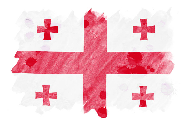 drapeau de Géorgie est représenté dans le style aquarelle liquide isolé sur fond blanc. Peinture négligente ombragée avec l'image du drapeau national. Bannière du jour de l'indépendance
 - Photo, image