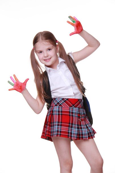 Happy little girl with paints on hands - Zdjęcie, obraz