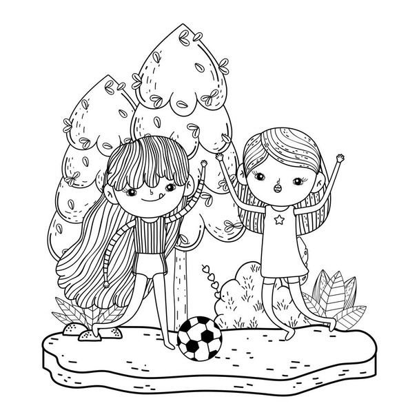 cute little girls playing soccer in the landscape - Vector, Image