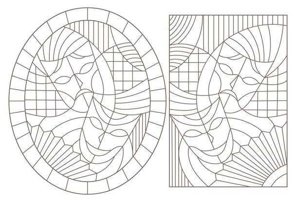 Décor contour des vitraux sur le thème du carnaval avec des masques abstraits, des images ovales et rectangulaires
 - Vecteur, image