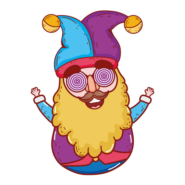 gnome with joker hat fools day character - Vector, Image