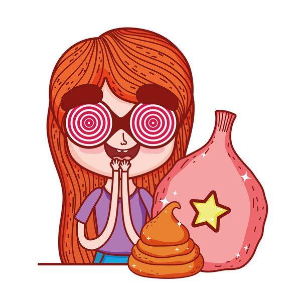little girl with spiral glasses fools day celebration - Vector, Image