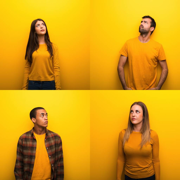 Set of people looking up with serious face - Photo, Image