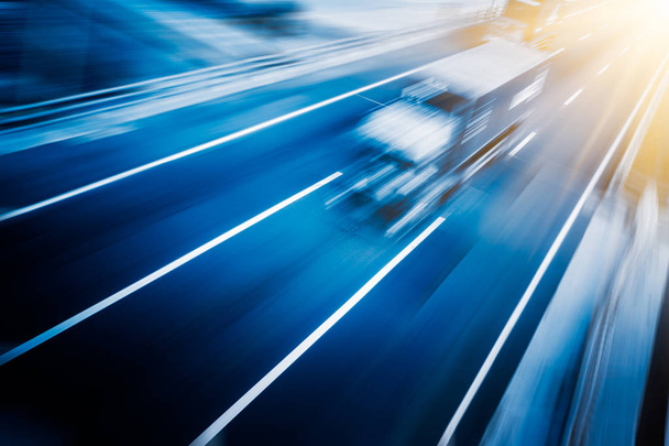 motion blurred truck on a highway/motorway/speedway - Photo, Image
