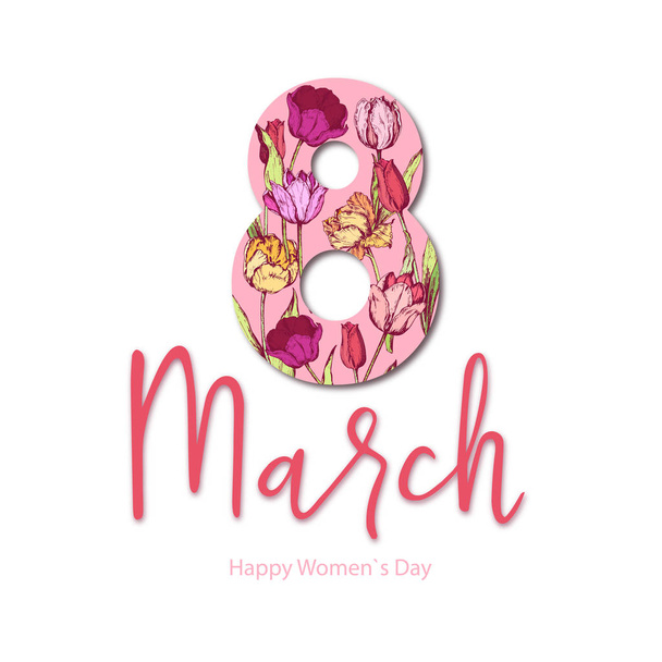 8 March. Happy Women's Mother's Day. Floral Greeting Card. Hand Drawn. Image - Foto, Imagen