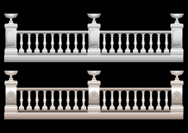 Realistic 3d railing stucco, marble, stone, Baroque with flower bed - Vector, Image