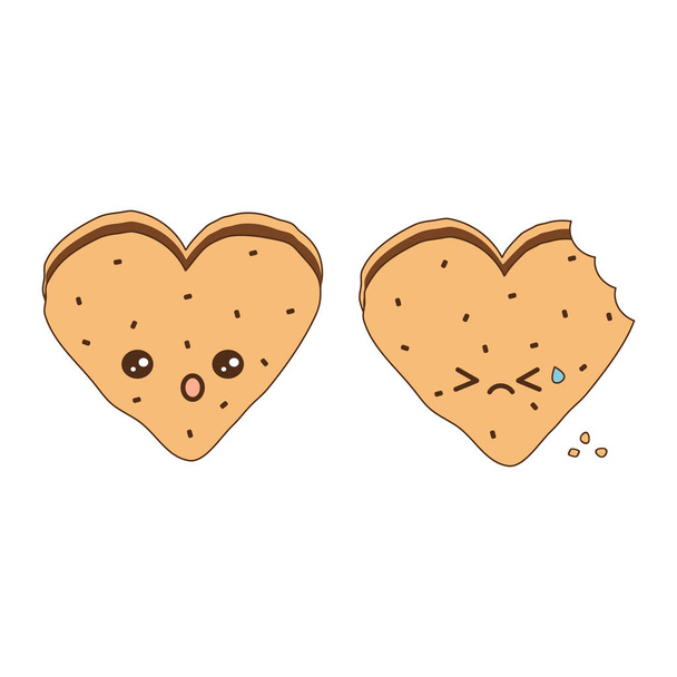 mignon dessin animé belle illustration vectorielle de biscuits au chocolat en forme de coeur isolé sur fond blanc
 - Vecteur, image