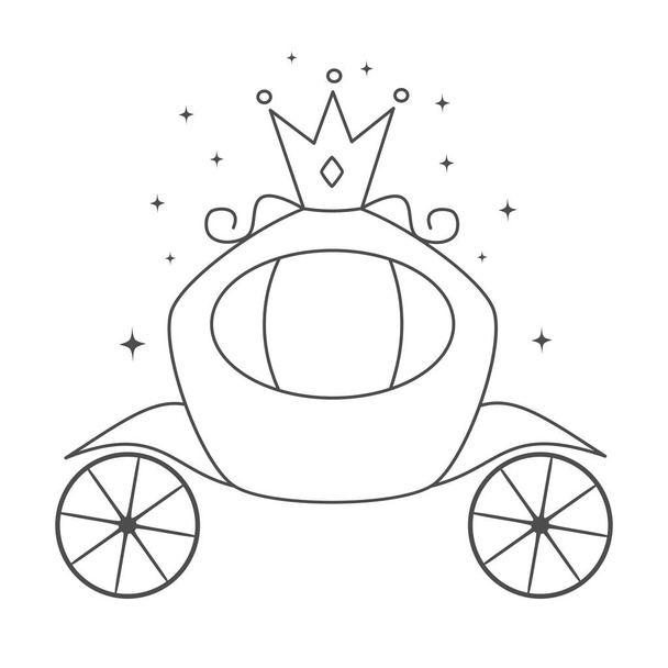 cute cartoon vector black and white royal carriage illustration for coloring art - Vector, Imagen