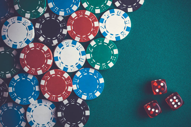 poker chips and dice, casino concept - 写真・画像
