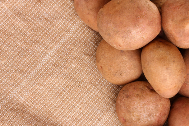 fresh potatoes on burlap closeup - Fotoğraf, Görsel