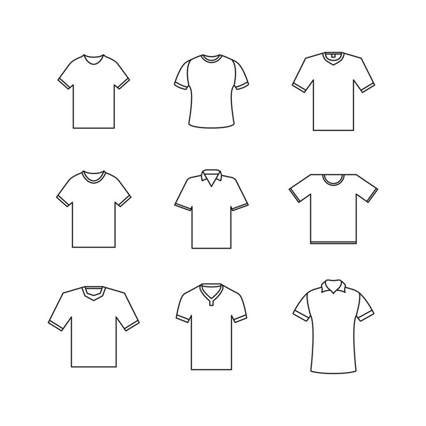 Set of different t-shirts from thin lines isolated on white background. Design element outerwear and article of clothing, vector illustration. - Vector, Image