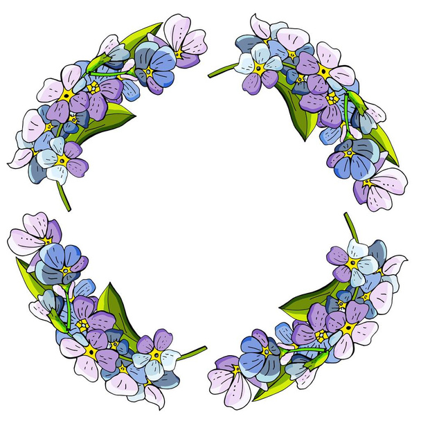 Floral wreath of flowers of myosotis on a white background - Vector, afbeelding