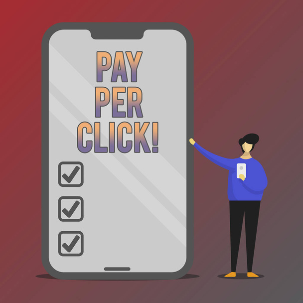 Εννοιολογική χέρι γραφή δείχνει Pay Per Click. Επαγγελματίες φωτογραφία ανάδειξη διαφήμιση μοντέλο μηχανή αναζήτησης στο Διαδίκτυο στρατηγική μάρκετινγκ. - Φωτογραφία, εικόνα