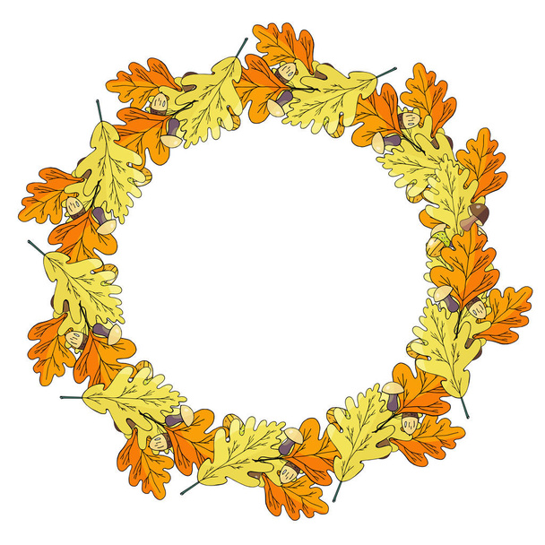 Wreath from autumn leaves on a white background - Vector, Imagen