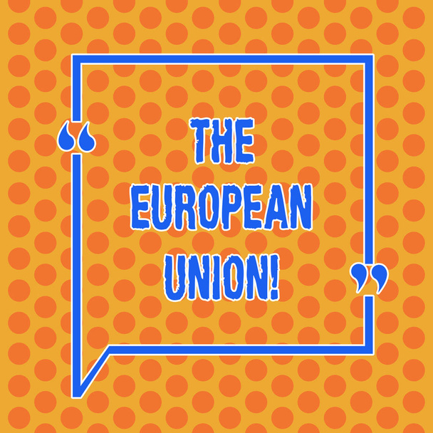Writing note showing The European Union. Business photo showcasing EU to which the member states of the EEC are evolving Round Punch Holes Small Color Circles in Seamless Repeat Pattern. - Photo, Image