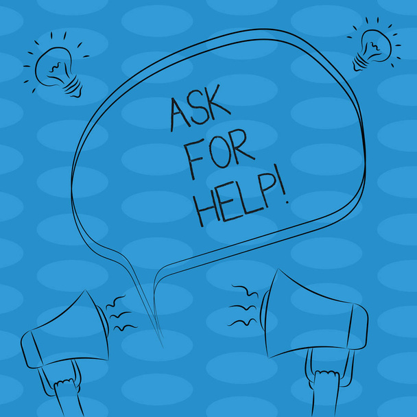 Word writing text Ask For Help. Business concept for Request to support assistance needed Professional advice Freehand Outline Sketch of Blank Speech Bubble Megaphone Sound Idea Icon. - Photo, Image