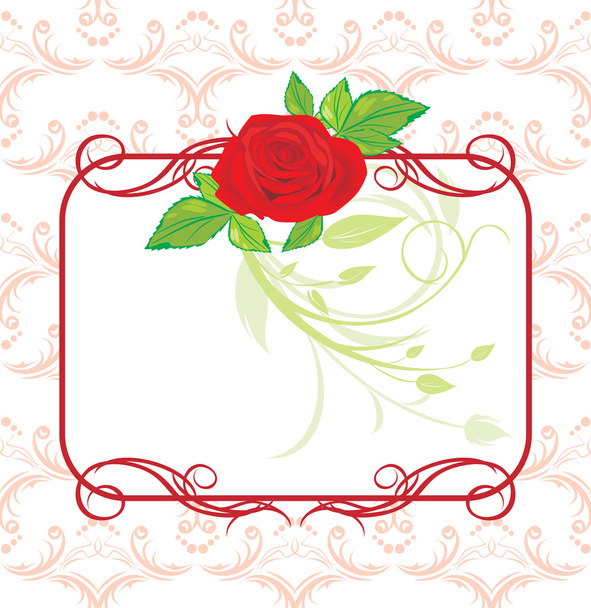 Red rose with decorative frame - Διάνυσμα, εικόνα